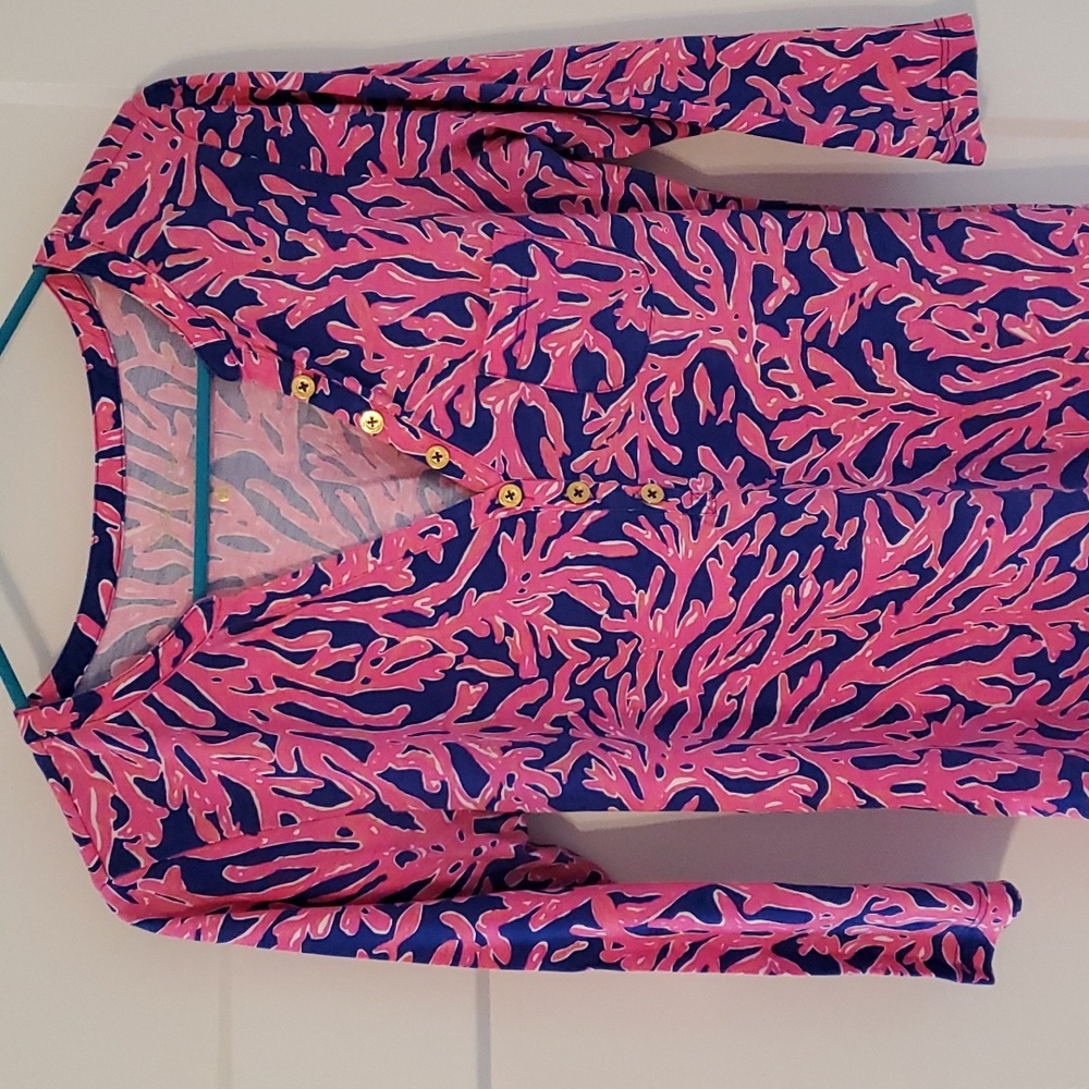 Lilly Pulitzer Pink/Blue Small Coral 🪸 Print 3/4 Sleeve Dress